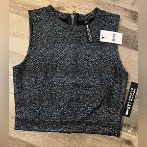 Design Lab Lord & Taylor Sparkling Black and blue Tank cropped Top NWT